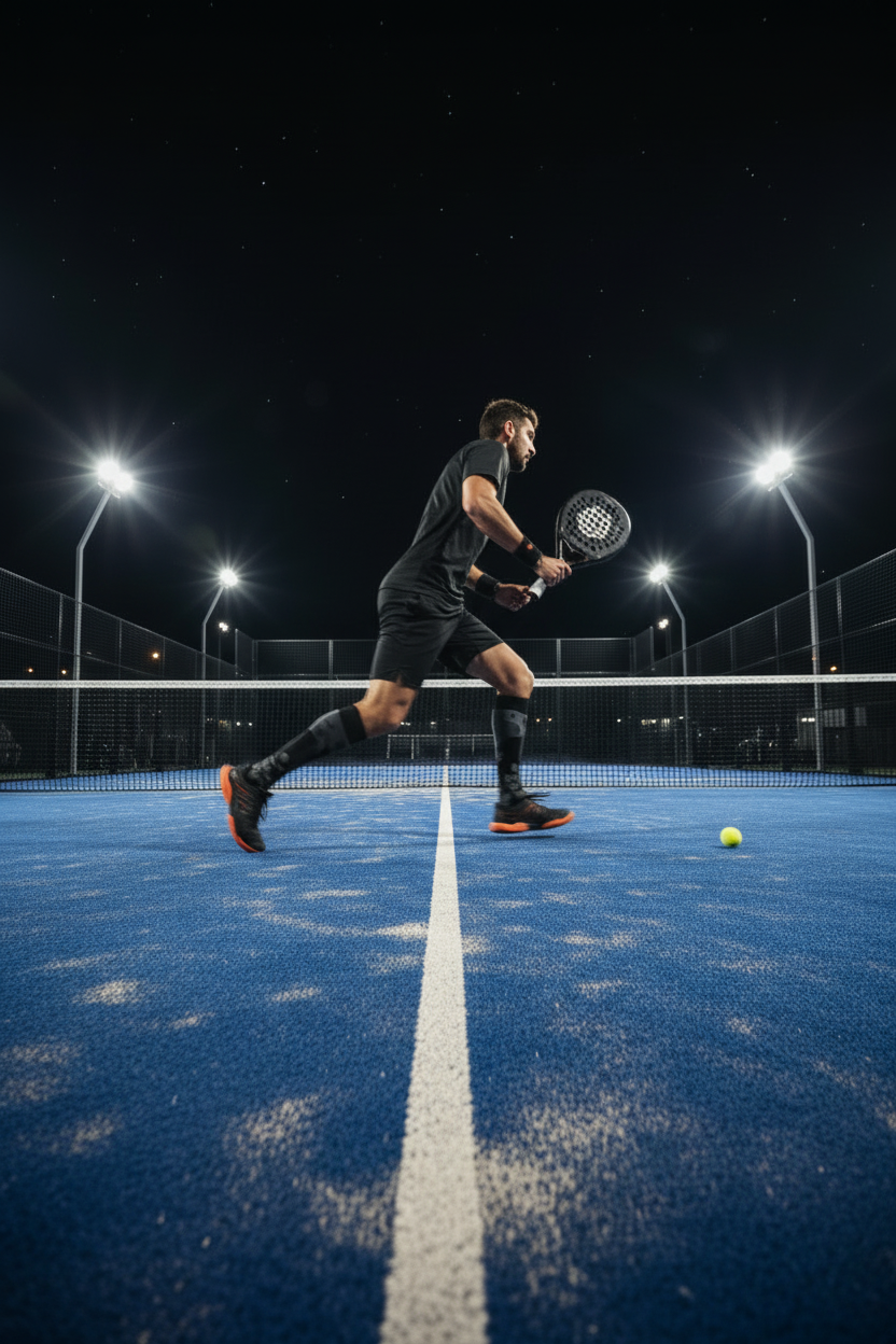 Padel player with racket and ball